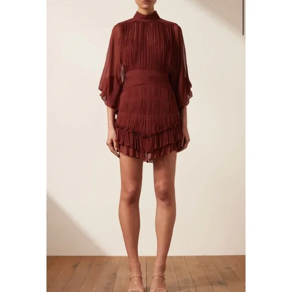 long sleeve deep v ruffle mini dress Elda Ruffle Mini Dress - Green - M - Fashion